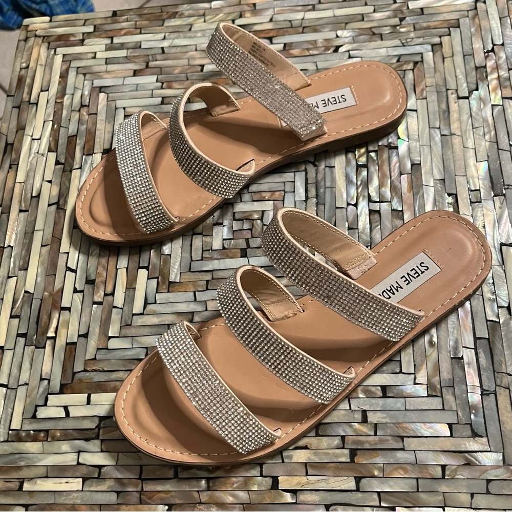 Steve Madden Tan Sandals with Rhinestone Straps